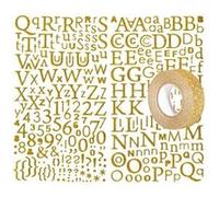 Alphabet autocollant paillettes doré + masking tape doré à paillettes 5 m Doré G