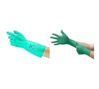 AlphaTec 37-675 Gants de Protection Chimique, Haute Résistance à l'Abrasion, Vert, Taille L (12 Paires) + TouchNTuff 92-600 Gants Jetables,Protection Chimique et Mécanique, Vert, Taille L (100 Gants)