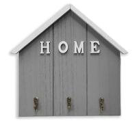 Alphynix 1 pièce Porte-clés en forme de maison, organisateur mural "HOME" avec 3 crochets en métal vintage, étagère de rangement pour entrée pour clés et courrier, gris