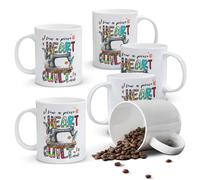 Alphynix Mug blanc 1 pièce 11 oz avec citation "Je couds un morceau de mon CŒUR dans chaque COURTEPOINTE" et lettres en patchwork, Cadeau touchant de Noël ou Thanksgiving pour adeptes du patchwork, ca