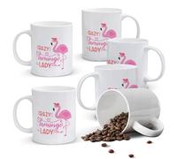 Alphynix Mug blanc avec citation humoristique « Crazy Flamingo Lady » et flamant rose - 33 cl