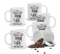 Alphynix Mug blanc avec citation humoristique « My coffee and I are having a moment » et chat grincheux - 33 cl