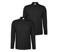 ALPIDEX Lot de 2 Polos Homme Polo Shirt 100% Coton Manches Longues Shirt Classique Casual Uni S M L XL XXL 3XL 4XL 5XL, Taille:S, Couleur:Noir
