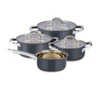 Alpina Batterie de Cuisine Induction 4 Pièces - Casseroles Inox avec Couvercles en Verre - Set Marmites Tous Feux - Casseroles Induction - Ustensiles de Cuisine Inox