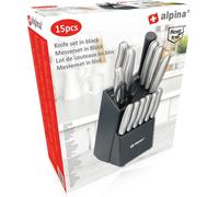 ALPINA Bloc à couteaux, 15 pièces, acier inoxydable, noir