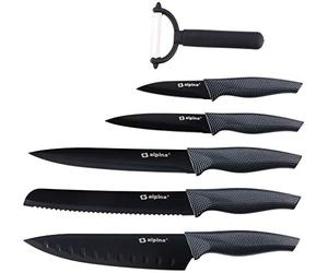 alpina Couteau - Lot de 6 Pièces + Couteau économe | 5 tailles | Éplucheur - Premium Lames avec revêtement anti-adhésif
