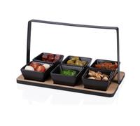 alpina Ensemble Apéritif avec Bols - Set de 7 Robinets avec 6 Plateaux en Céramique Noire sur Plateau en Bois avec Cadre en Métal - Planche à Goûter ou Plat D’AntIPasti pour Les Fêtes