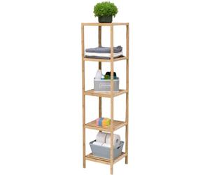 alpina Étagère Salle de Bain Bambou - Meuble Salle de Bain avec 5 Tablettes - Etagere Cuisine avec Bambou Laqué et Pieds Antidérapants - 33 x 32 x 141 cm