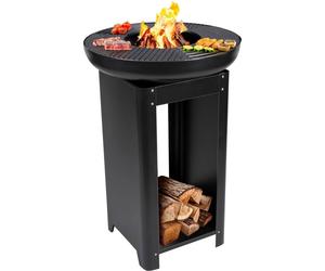 alpina Foyer et plaque de cuisson 3 en 1 - Foyer de jardin 61 x 90 cm - avec plaque de cuisson teppanyaki - plancha grill avec rangement pour le bois de chauffage - foyer pour l'extérieur - métal