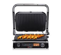 alpina Grill Électrique 8 étapes de barbecue - Revêtement antiadhésif - Inclinable à 180º - 2100 W - Argenté