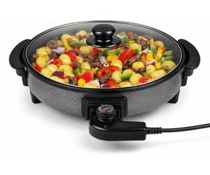 alpina Poêle à frire XXL Ø 42CM Poêle multifonctionnelle 1500W - Poêle antiadhésive - Poêle Revêtue - Poêle à frire électrique & Poêle universelle - avec Thermostat réglable - Métal - Noir