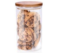 alpina Pot de Rangement en Verre 950 ML - Pot de Rangement en Verre avec Couvercle en Bois D’Acacia - Bocal en Verre pour Biscuits, Pâtes ou Céréales pour Petit Déjeuner - Verrouillage Hermétique