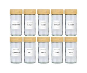 alpina Pot Epices Verre Lot de 12 - Petit Pot en Verre avec Couvercle Bambou et Doseur - Rangement Cuisine et Rangement Epices