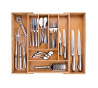 alpina Range Couverts pour Tiroir - Bac À Couverts Extensible - 6-8 Compartiments - Bambou - Convient aux Tiroirs de 34 À 56,5 cm - 46 x 34-56,5 x 6 cm