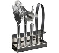 Alpina Service de Bar 5 pièces en Acier Inoxydable avec Support | Accessoires de cocktail en acier inoxydable Mixology avec support pour bar à domicile