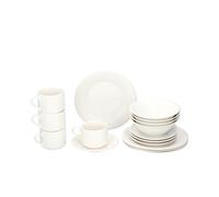 alpina Assiettes Service de Table 4 Personnes - Service d'Assiettes et Bols en Faïence - Assiettes Plates, Bols et Tasse a Cafe - Passe au Micro-Ondes et au Lave-Vaisselle - Blanc