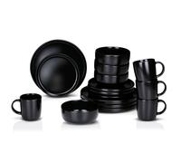 alpina Assiettes Service de Table 4 Personnes Vaisselle 16 Pièces - Service avec Assiettes à Petit Déjeuner, à Dîner, Bols et Tasses - Compatible Lave-Vaisselle - Noir