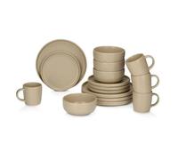 alpina Service de Table 16 Pièces - Ensemble de Vaisselle pour 4 Personnes - Vaisselle en Faïence - Assiettes à Petit Déjeuner, Assiettes à Dîner, Bols et Tasses - Sable
