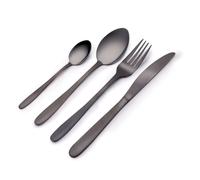 Alpina Set de Couverts de Table - 16 Pièces : 4 Couteaux, 4 Fourchettes, 4 Cuillères, 4 petites Cuillères - Lavable au Lave-Vaisselle - Acier Inoxydable - Noir