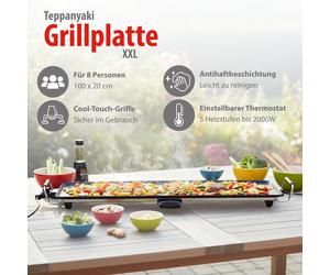 alpina Teppanyaki Griddle XXL - Grille - 100x20cm - 2000W - Thermostat réglable - Revêtement anti-adhésif - Noir