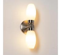 Alpinaluz Aplique de Pared para Baño con Dos Focos E14, Diseño Moderno en Níquel con Pantallas de Cristal Opal Blanco para Iluminación Suave y Homogénea, Protección IP44 Ideal para Espejos y Tocadores