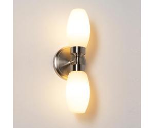Alpinaluz Aplique de Pared para Baño con Dos Focos E14, Diseño Moderno en Níquel con Pantallas de Cristal Opal Blanco para Iluminación Suave y Homogénea, Protección IP44 Ideal para Espejos y Tocadores