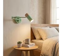 Alpinaluz Aplique Murale Extensible Vert en Métal et Bois avec Interrupteur Intégré, Bras Extensible Horizontal et Tête Orientable à 350º, Douille E27 Idéal pour Chambre et Coin Lecture