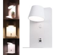 Alpinaluz Applique LED orientable 6W blanc avec tonalité de couleur réglable (3000K/4000K/6000K), interrupteur, port de charge USB Type C et A, support en aluminium de 14 cm pour têtes de lit et
