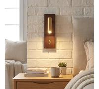 Alpinaluz Applique Mural LED 3W 2800K avec Base Rectangulaire en Bois Noyer et Spot Doré Orientable, Lampe de Lecture avec Interrupteur pour Chambre et Tête de Lit