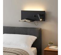 Alpinaluz Applique Mural Moderne Noir Mat avec Spot Orienté à Droite, Lumière Chaude 2700K, Port de Charge USB-C et USB-A, Lumière d'Ambiance avec Diffuseur en Acrylique, Support pour Téléphone