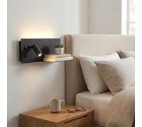 Alpinaluz Applique Mural Noir Mat avec Spot LED Gauche, Lumière Chaude 2700K, Ports USB-C et USB-A, Interrupteurs Indépendants et Étagère Métallique pour Téléphone