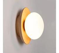 Alpinaluz Applique murale Ø21 cm - Base ronde en bois naturel et globe ovale en verre opaque opale, design nordique Wabi-Sabi, culot G9