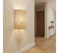 Alpinaluz Applique murale avec écran en rotin naturel beige et couche rigide en acrylique, câble avec prise et interrupteur, douille E27 compatible LED, idéale pour chambre, salon et ambiance
