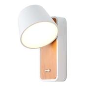 Alpinaluz Applique murale avec interrupteur - Lampe LED 6 W 2700 K orientable - Spot blanc à 350° - Base en métal avec peinture imitation bois - Accessoires de chambre de style nordique pour tête de
