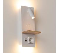 Alpinaluz Applique murale avec LED orientée de 3 W et lumière ambiante de 6 W (2 800 K), ports de chargement USB-C & USB-A, prise Schuko et plateau en bois pour la chambre et le ciel de lit