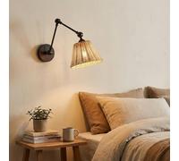 Alpinaluz Applique Murale Bambou E27 Bras Oscillant Réglable de Lecture | Abat-jour conique en bambou tressé et 3 articulations réglables pour tête de lit, chambre, salon, couloir et salle à manger