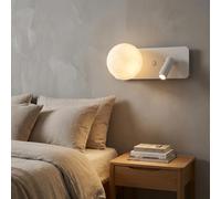 Alpinaluz Applique murale blanche avec boule 3D style lune et spot de lecture LED 3 W 2800 K - Double interrupteur, culot G9, design moderne en métal pour chambre et tête de lit