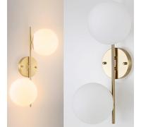 Alpinaluz Applique murale dorée, applique murale avec 2 boules de verre blanc opaques, douille E27 pour ampoules G45, éclairage décoratif pour chambre, salon et couloir