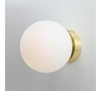 Alpinaluz Applique murale et de plafond - Abat-jour sphérique en verre opale de 15 cm, base en acier, culot E27, style moderne minimaliste pour intérieur (doré)