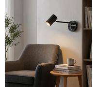 Alpinaluz Applique Murale Extensible Noire en Métal et Bois avec Interrupteur Intégré, Bras Extensible Horizontal et Tête Orientable à 350°, Douille E27 pour Chambre et Coin Lecture