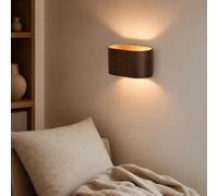 Alpinaluz Applique Murale G9 Up & Down Métal Effet Bois Noyer | Forme incurvée avec éclairage vers le haut et le bas, finition effet bois foncé pour couloir, salon, chambre et entrée