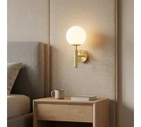 Alpinaluz Applique Murale Grande Ø150mm DORA avec Bras Pivotant Doré Vintage Industriel, Abat-Jour Boule en Verre Blanc Lait, Style Minimaliste Moderne, Idéal Chambre, Escalier et Salle à Manger