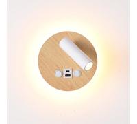 Alpinaluz Applique murale LED charge USB-C/USB-A, liseuse effet bois | Lumière d’ambiance arrière avec diffuseur acrylique, 2 interrupteurs indépendants pour tête de lit, chambre, hôtel et lecture