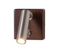 Alpinaluz Applique murale LED de lecture 3 W 2800 K avec base en bois de noyer carrée et spot orientable nickel satiné avec interrupteur - Lumière de tête de lit