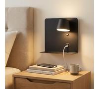 Alpinaluz Applique Murale LED Orientable 6W avec CCT 3000K/4000K/6000K, Ports USB et USB-C, Structure en Acier Laqué et Spot en Aluminium, Éclairage Intérieur IP20 (Noir - Droite)