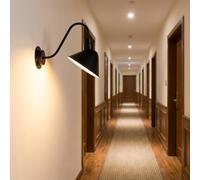 Alpinaluz Applique Murale Noir Style Rétro Industriel avec Bras Courbé Type Cygne et Abat-jour Métallique pour Intérieur, Douille E27, Parfait pour Couloirs et Séjours