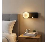 Alpinaluz Applique murale noire avec boule 3D style lune et spot de lecture LED 3 W 2800 K - Double interrupteur, culot G9, design moderne en métal pour chambre et tête de lit