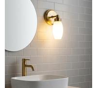 Alpinaluz applique murale pour salle de bain avec douille E14, base métallique Doré et abat-jour en verre blanc mat, design vintage élégant, protection IP44, lumière douce homogène