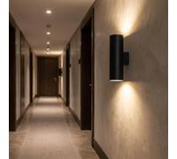 Alpinaluz Applique Murale Up & Down avec 2 Douilles GU10, Design Cylindrique en Métal, Éclairage Décoratif Intérieur pour Couloir, Chambre et Salon, IP20 (Noir)