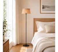 Alpinaluz Lampadaire E27 Abat-jour Bambou et Osier Structure Noire 147 cm | Abat-jour tissé à la main Ø28 cm et base en métal noir, style nordique boho pour salon, chambre, canapé et lecture